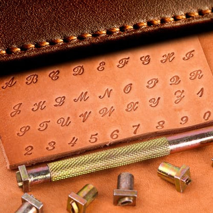BESTNULE Leather Stamping Kit - 37pcs Set with 26 Capital Letters (5.5mm), 10 Numbers (6mm), and Stamping Handle for Leathercraft - color: 5.5mm(37pcs)