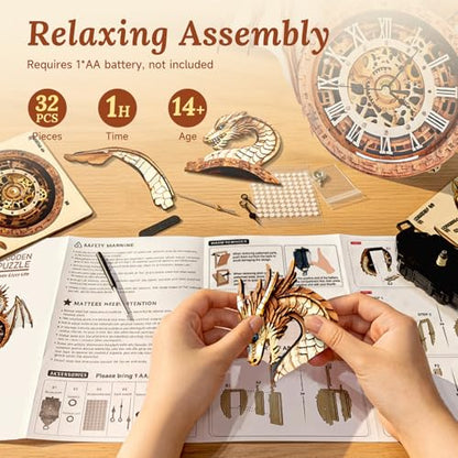 3D Wooden Puzzle for Adults - Dragon Clock - color: Mechanical Dargon