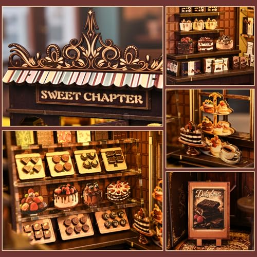 Book Nook Kit, DIY Dollhouse Miniature House with LED Bookshelf Decor Home Decor, 3D Wooden Puzzle Craft and Creative Gifts for Adults, Teens, Beginners (Sweet Chapter) - style: Sweet Chapter