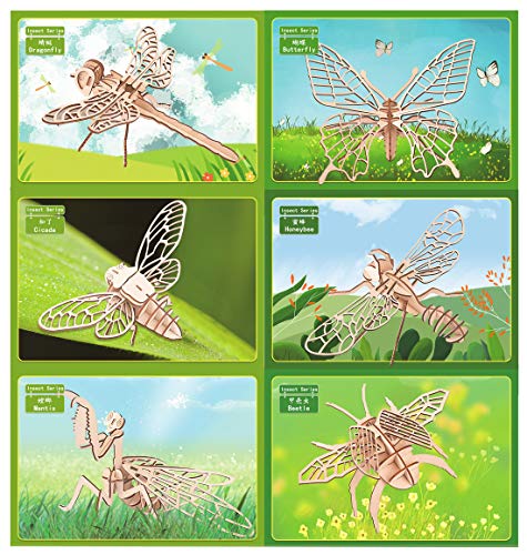 3D Wooden Insect Puzzle - 6 Piece Set Insect Animal Skeleton Assembly Model Puzzle - DIY Wooden Crafts 3D Puzzle - Wood STEM Gifts for Adults & Teens Birthday Gifts Christmas - color: Insects