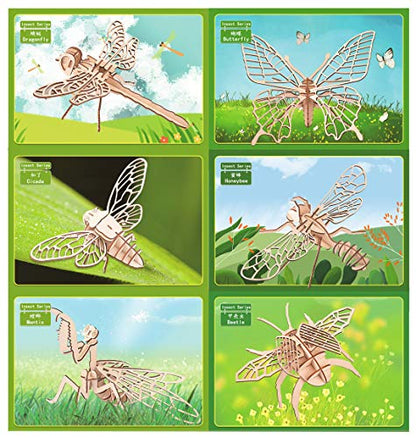 3D Wooden Insect Puzzle - 6 Piece Set Insect Animal Skeleton Assembly Model Puzzle - DIY Wooden Crafts 3D Puzzle - Wood STEM Gifts for Adults & Teens Birthday Gifts Christmas - color: Insects