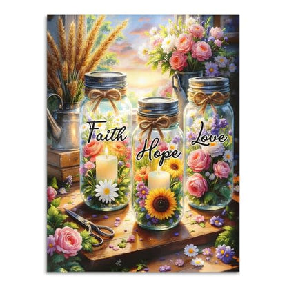 ICYANART Inspirational Diamond Painting Kits for Adults, Flower Diamond Art - color: Faith Hope Love