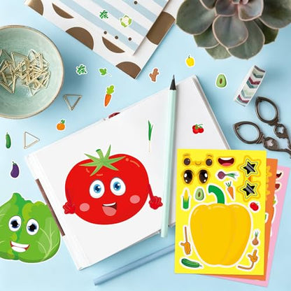 24 Sheets Vegetables Make a Face Sticker, Make Your Own Vegetables Stickers Mix and Match Sticker for Home School Classroom Crafts Activities Reward Birthday Party Favors - style: Vegetables