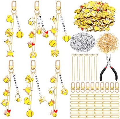 CraftyDream 558 Pcs Softball Charms for Keychains Making Kit Softball Charms DIY Key Chain Kit Accessories Adjustable Letter Bead Alphabet Jewelry Backpack Accessories Party Favor for Coworkers Player - style: Softball