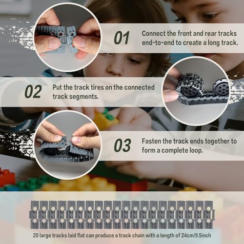 162PCS Technical Tank Track & Wheel Set Treads Chain Links Tank Robot Sleigh Car Motorcycle Toy Accessories Compatible with legoes and Major Building Brands, Gift for Kids Ages 6 7 8 9 10 11 12+