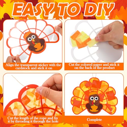 DoubleFill 48 Pcs Turkey Suncatchers DIY Stained Glass Tissue Paper - style: Turkey