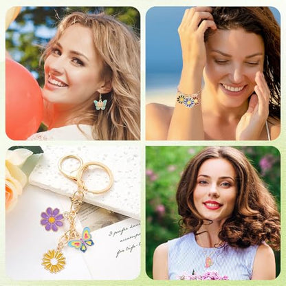 SANNIX 110Pcs/55 Pairs Mixed Flower Butterfly Charms for Jewelry Making - style: Flower Butterfly Charms