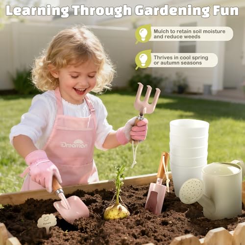 Kids Gardening Set, Quality Garden Tool Kit for Toddler, Outdoor Toys Gift - color: Pink