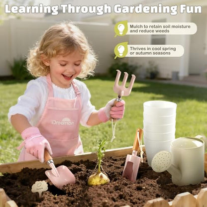 Kids Gardening Set, Quality Garden Tool Kit for Toddler, Outdoor Toys Gift - color: Pink