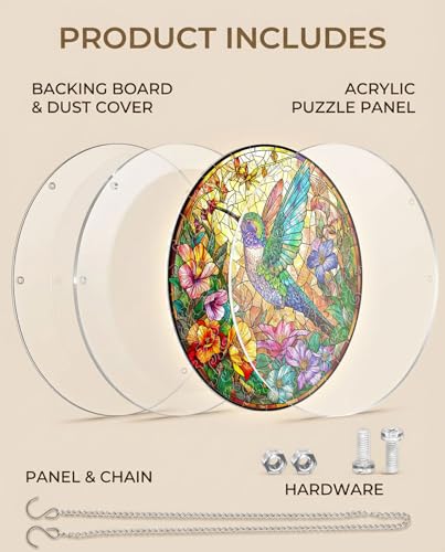 Acrylic Jigsaw Puzzle Suncatcher - Hummingbird Garden - color: Hummingbird Garden, size: S-7.4in*7.4in