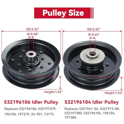 GELASKA 2 Pack 532196106 Husqvarna Idler Pulley with 532196104 Idler Pulley - color: A6 2x196106+1x196104