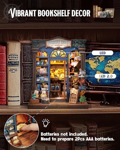 Cutefun Book Nook Kit - DIY Miniature Dollhouse Booknook Kit for Adults and Teens, 3D Wooden Puzzle Bookshelf Insert Decor with LED Light, Gifts for Book Lovers and Beginners (Journey Trace Bookshop) - color: Journey Trace Bookshop