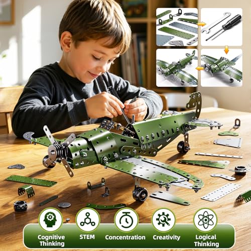 Metal Model Airplane Kits - STEM Projects for Kids Ages 8-12, Assembly Educational Building Toys Model Aircraft Metal for Kids Boys Girls 8 9 10 11 12 Years Old - style: Model Airplane