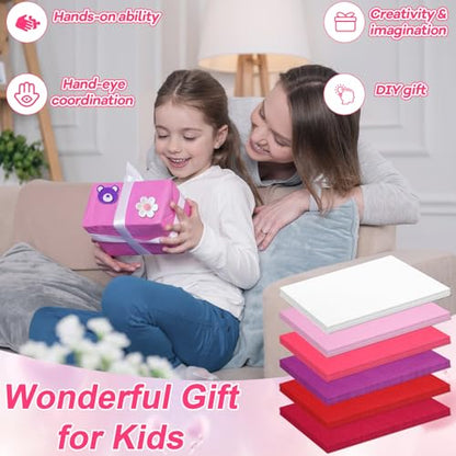 gisgfim 42Pcs Valentine's Day Pink-Purple Felt Fabric Sheet Craft Kit 8 x 12 Inch Assorted Soft Pink Felt Pack with Wiggle Eye Stickers Pom Poms Glitter Craft Supply for DIY Sewing Creative Art Deco - style: Valentine's Day Series