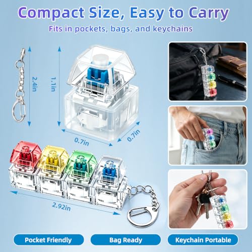 2 PCS Keyboard Fidget Toy, Decompression Button Clicker Keychain with Glowing LED, Portable Tactile Sensory Toys, Stocking Stuffers for Stress Relief, Autism, ASMR, Adults, Teens - color: 2pcs Rainbow