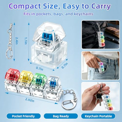 2 PCS Keyboard Fidget Toy, Decompression Button Clicker Keychain with Glowing LED, Portable Tactile Sensory Toys, Stocking Stuffers for Stress Relief, Autism, ASMR, Adults, Teens - color: 2pcs Rainbow