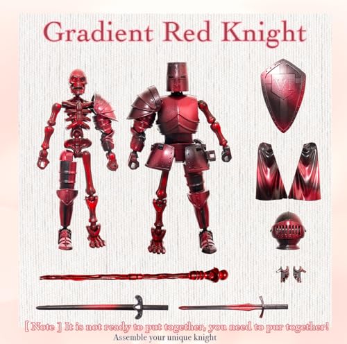 T13 Medieval Skeleton Knight Action Figure, DIY Model Kit (Red) - color: Red