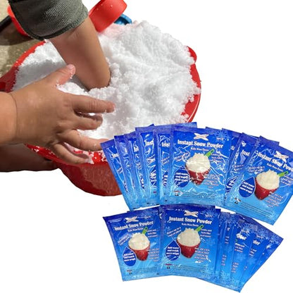 Instant Snow Powder - 20 Ind. Packs (10g) Makes Approx. 40 Cups Fluffy Fake Snow. Reusable, Non-Toxic, Perfect for Science Experiments, Holiday Decor, Sensory Play, Party Favors