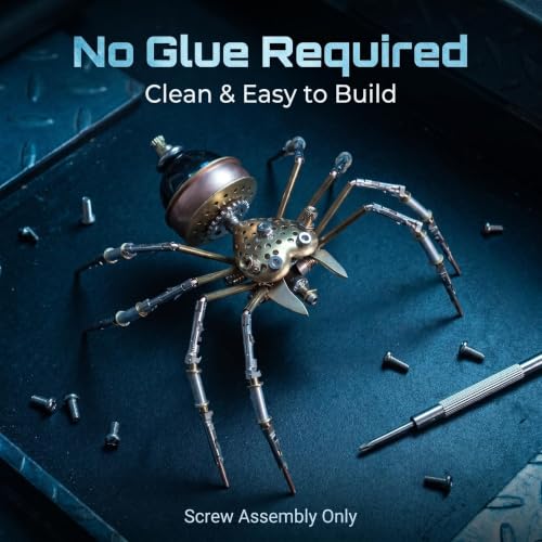Steampunk 3D Metal Spider Puzzle 140+ Pcs Mechanical DIY Assembly Model Kit 2-3 Hrs Screw Build Unique Desk Decor Birthday for Men Teens(Jumping Spider) - style: Jumping spider