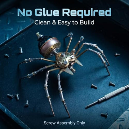 Steampunk 3D Metal Spider Puzzle 140+ Pcs Mechanical DIY Assembly Model Kit 2-3 Hrs Screw Build Unique Desk Decor Birthday for Men Teens(Jumping Spider) - style: Jumping spider