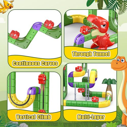 Dinosaur Magnetic Train Set Toys for Kids 3-5: 115PCS 3D Infinity Racer Cube Tracks Anti-Gravity Rail Electric Train Track Birthday Gifts Toys for 3 4 5 6 7 8 Year Old Boys Girl - size: Advanced Set(115PCS)