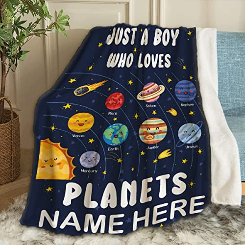 Just A Boy Who Loves Planets Solar System Space Throw Blanket Fannel Fleece Super Soft Funny Blanket Travel Throw Blanket for Bed Couch Sofa Custom Name - color: Just a Boy Who Loves Planets Solar System Space, size: Custom Name
