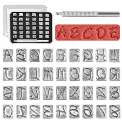 BESTNULE 37pcs Leather Stamps, 1/4" Leather Stamping Tools, Leathercraft Stamping Tool Set, 26PCS Capital Letter Leather Stamps + 10pcs Number Stamps + 1 Stamping Handle for Leather Craft - color: 6mm(37pcs)-1