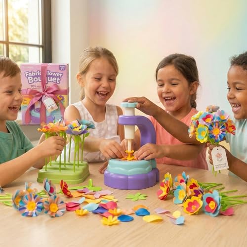Fabric Flower Bouquets Toys, DIY Craft Kits Toys for Kids - Flowers Market Toy, Build Your Flower Bouquet, Arts & Crafts for 3+ Year Toddler Girl, Educational Activity Preschool B-Day Gifts