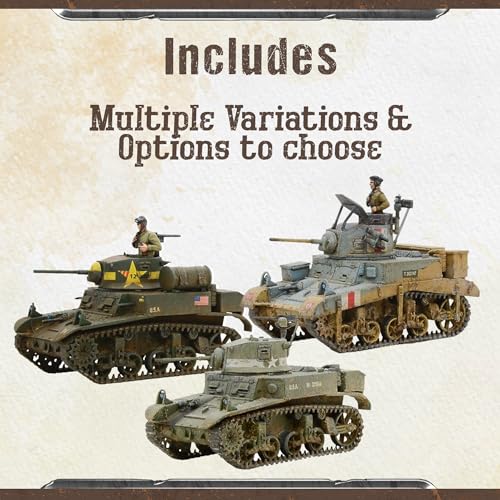 Wargames Delivered - Warlord Games Bolt Action M3 Stuart Tank with Bonus Miniature STL Download - US Tank, WW2 Miniatures, 28mm Scale, Army Model Kit for Miniature Wargaming - color: M3 Stuart Tank