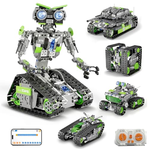 DOLIVE 5 in 1 STEM Robotics Kit, Building Block Set for Kids Ages 8-14, Remote Control and App Controlled Robot/Tank/Transporter/Scout/Engineering Vehicles, Birthday Gift for 8 9 10 11 12+ Years Old