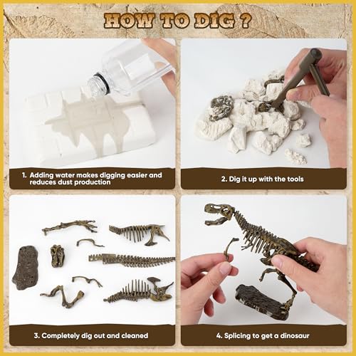 VIBIRIT Dig Up Dinosaurs Skeleton Set,Dinosaur Digging Fossil Kit Model Toys,Excavation Kits for kids5-12year,Educational Realistic Toys for Kids,Boys,Girls - style: Random