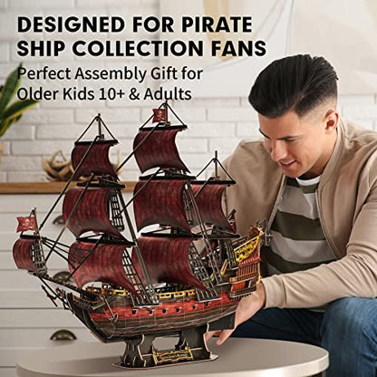 CubicFun 3D Puzzles for Adults Queen Anne's Revenge, Red, 391 Pieces - style: Red Queen Anne's Revenge