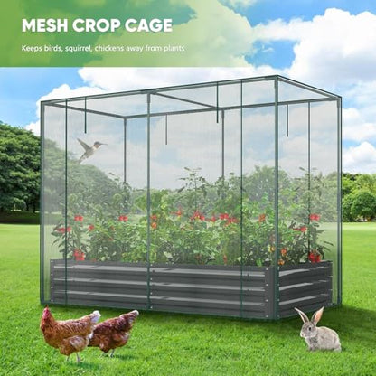 DoCred Crop Cage with Raised Garden Bed, 72.8" x 37.4" x 59" Plant Protection Tent Garden Cages with Window, 2 in 1 Galvanized Raised Garden Bed Kit and Mesh Cover for Garden, Yard, Lawn - color: Black, size: 72.8" x 37.4" x 59"