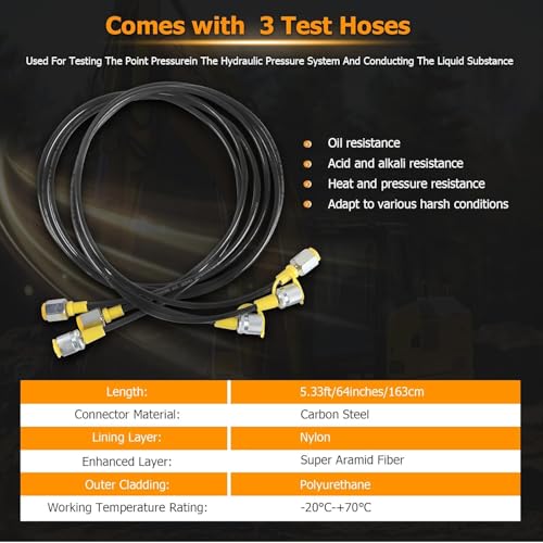 Hydraulic Pressure Test Kit with 3 Gauges 25/40/60MPa, 8 Test Couplings, Quick Connector 3 Test Hoses, Hydraulic Gauge Kit with Carrying Case for Excavator Loaders Construction Machinery - size: 3 Gauges 8 Test Couplings