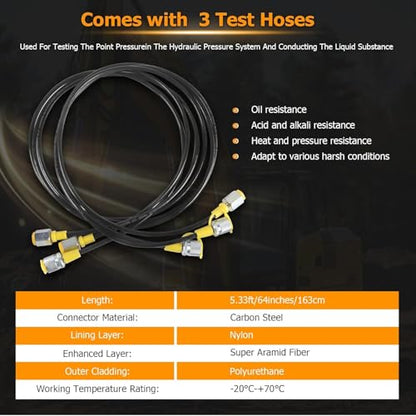 Hydraulic Pressure Test Kit with 3 Gauges 25/40/60MPa, 8 Test Couplings, Quick Connector 3 Test Hoses, Hydraulic Gauge Kit with Carrying Case for Excavator Loaders Construction Machinery - size: 3 Gauges 8 Test Couplings