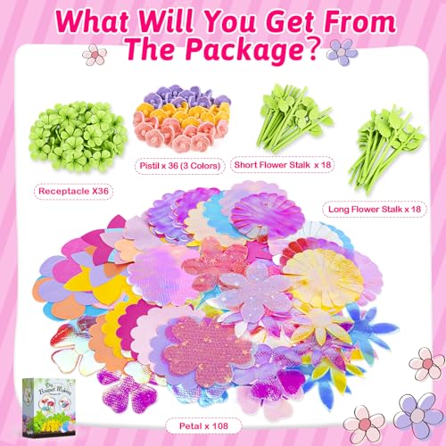 Osllate Upgraded Flower Bouquet Accessories Set for Making 36 Flowers, DIY Arts & Crafts Toy Accessories Flowers Making Toy Kit