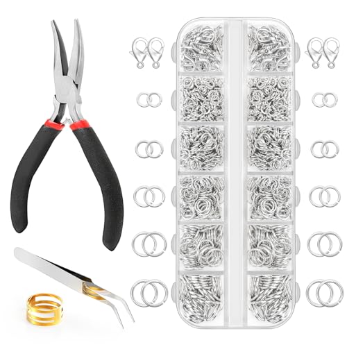 1200Pcs Jump Rings for Jewelry Making Supplies, Jewelry Pliers Set - color: 1200Pcs Silver