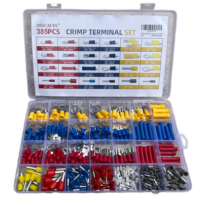 385PCS Solderless Wire connectors kit, Electrical Connector kit, Electrical Terminal kit, Spade Connector kit, Wire Ends Terminal kit,Butt, Ring, Ferrule Connectors, Fork, Spade for 22-10 AWG - style: 385 PCS