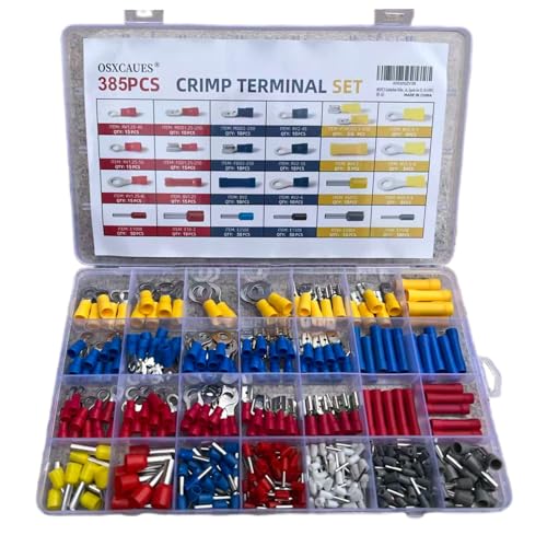 385PCS Solderless Wire connectors kit, Electrical Connector kit, Electrical Terminal kit, Spade Connector kit, Wire Ends Terminal kit,Butt, Ring, Ferrule Connectors, Fork, Spade for 22-10 AWG - style: 385 PCS