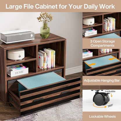 Tribesigns 62.2" L-Shaped Executive Desk with Mobile File Cabinet - color: Dark Brown and Black