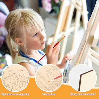 COCHIE 10PCS Large Fall Unfinished Wood Crafts to Paint for Adults, Bulk Predrilled Wooden Ornaments for Painting, Pumpkin Scarecrow Maple Leaf Paintable Wood Slices Craft Supplies with Ropes - color: Fall