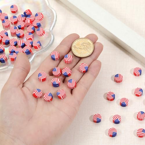 100pcs 4th of July Independence Day American Flag Polymer Clay Spacer Beads for Jewelry Making DIY Craft Bracelet Necklace (American Flag) - color: American Flag 1