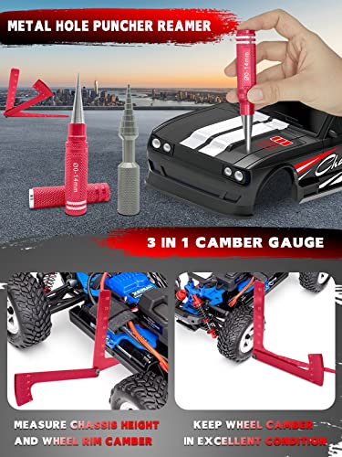 RC Tool Kit, 1/10 1/8 RC Tool, RC Car Boat Helicopter Repair Tools - 27pcs - color: Red