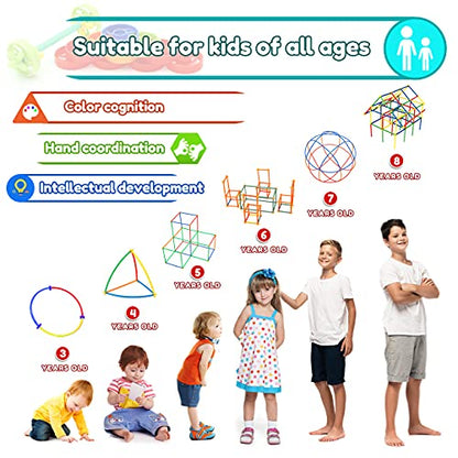 Straw Constructor Toys 600Pcs STEM Building Toy Interlocking Plastic Engineering Thin Tube Blocks Educational Kit for 3 4 5 6 7years Kids Boys and Girls Gift Preschool STEM Toy with Storage Box - color: 600pcs Rainbow