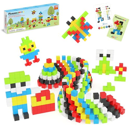 PicassoTiles 100pcs 0.5” Pixel Magnetic Puzzle Cube Mix & Match Cubes Sensory Toys STEAM Education Learning Building Block Magnets Children Construction Toy Set Stacking Magnet Creative Kit PMC100 - style: 100pcs 0.5” Pixel