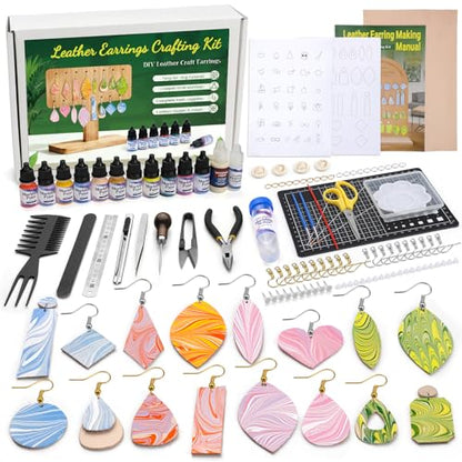 Leather Crafting Kit Leather Earrings Making Kit with Step-by-Step Tutorial - color: Color 2, Earrings