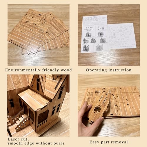 Log Cabin Mini House 3D Wooden Puzzle Building Kit for Adults Teens