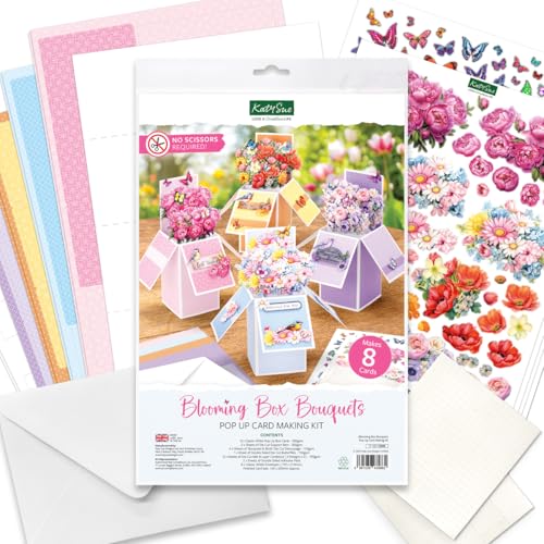 Katy Sue Blooming Box Bouquets Pop Up Card Making Kit. Make 8 3D Floral Box Cards. All-in-one Kit: Die-Cut Decoupage, Cardstock, Adhesive Pads, Envelopes & Instructions for Card Making Supplies