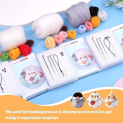 SOCNITC 3 Pcs Animal Needle Felting Starter Kit with Needle Felting Tools - color: White+Light Yellow+Gray