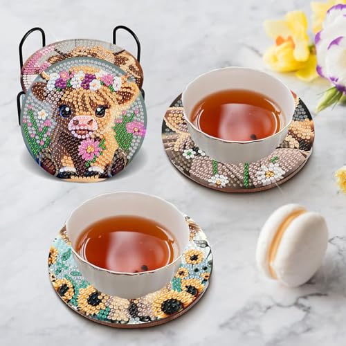 Diamond Art Coasters Kit,8 Pcs Highland Cow Diamond Painting Coasters Kit - color: Baby Cow